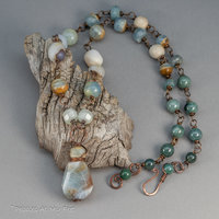 Natural Aquamarine Pendant Necklace, Multi Stone Handmade Station Chain