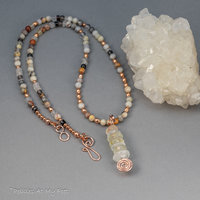 Topaz Pendant on Beaded Necklace with Agate, Quartz, Obsidian, and Copper