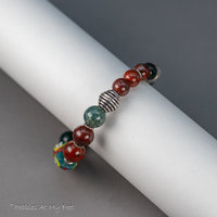 Red and Green Stone Bracelet with African Krobo Bead Focal