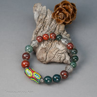 Red and Green Stone Bracelet with African Krobo Bead Focal
