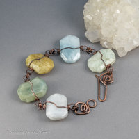 Copper Wire Wrapped Link Bracelet with Multi Color Aquamarine