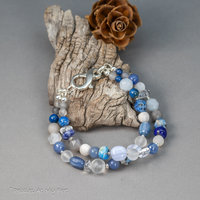 Blue and White Two-Strand Natural Gemstone Bracelet