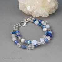 Blue and White Two-Strand Natural Gemstone Bracelet