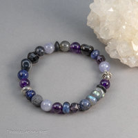Purple Blue and Black Gemstone Stretch Bracelet for Women