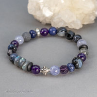 Purple Blue and Black Gemstone Stretch Bracelet for Women