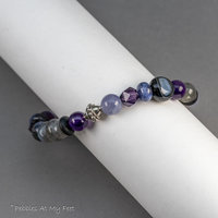 Purple Blue and Black Gemstone Stretch Bracelet for Women