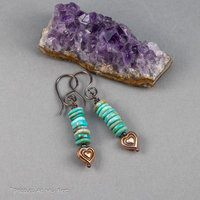 Stacked Turquoise Copper Heart Earrings