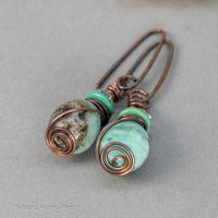 Amazonite, Turquoise, and Herkimer Diamond Earrings Made in Copper
