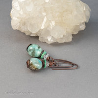 Amazonite, Turquoise, and Herkimer Diamond Earrings Made in Copper
