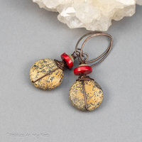 Brown Jasper Earrings in Copper, Red Coral and Brown Stone Circle Earrings, Earthy Natural Stone Jewelry