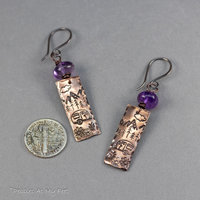 Camping Nature Scene Stamped Copper Charm Earrings