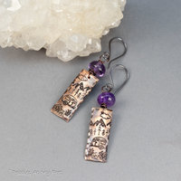 Camping Nature Scene Stamped Copper Charm Earrings