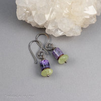 Charoite and Green Garnet Beaded Drop Earrings in Sterling Silver