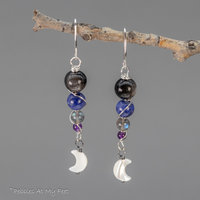 Crescent Moon Dangle Earrings with Night Sky Color Gemstones