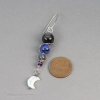 Crescent Moon Dangle Earrings with Night Sky Color Gemstones