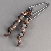Coiled Copper Earrings with Labradorite, Pyrite, and Hematite Gemstones