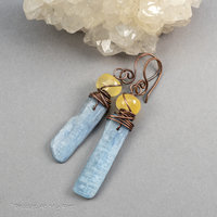 Silvery Blue Kyanite Earrings Hand Wired in Copper