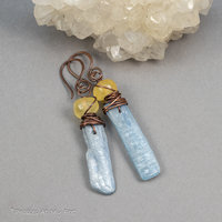 Silvery Blue Kyanite Earrings Hand Wired in Copper
