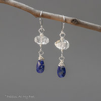 Lapis Lazuli and Herkimer Diamond Dangle Earrings