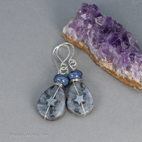 Larvikite Celestial Earrings with Dumortierite and Hematite 