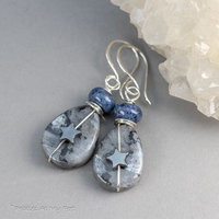 Larvikite Celestial Earrings with Dumortierite and Hematite 