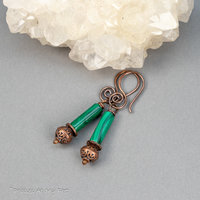 Malachite and Copper Beaded Drop Earrings