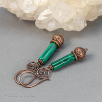 Malachite and Copper Beaded Drop Earrings