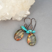 Copper Wired Earrings with Turquoise and Red Creek Jasper Stones