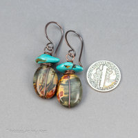 Copper Wired Earrings with Turquoise and Red Creek Jasper Stones