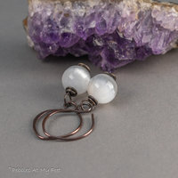 Selenite Simple Drop Earrings Handmade in Copper