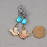 Turquoise and Agate Bird Earrings, Colorful Southwest Style Earrings