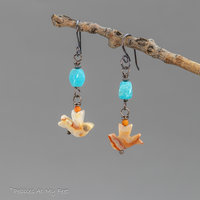 Turquoise and Agate Bird Earrings, Colorful Southwest Style Earrings