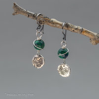 Sterling Silver Azurite Malachite Earrings with Handmade Reclaimed Silver Charms