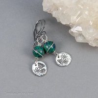 Sterling Silver Azurite Malachite Earrings with Handmade Reclaimed Silver Charms
