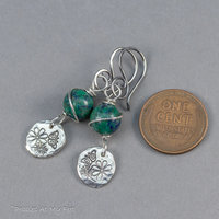 Sterling Silver Azurite Malachite Earrings with Handmade Reclaimed Silver Charms