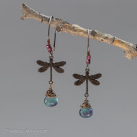 Mixed Metal Dragonfly Earrings with Garnet and Fluorite Gemstones