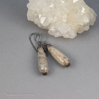 Taupe Stone Drop Earrings in Sterling Silver, Fossil Coral Agate Earrings