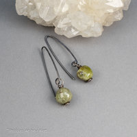 Rustic Green Garnet Pebble Earrings in Sterling Silver