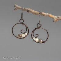 Moonstone and Mother of Pearl Copper Hoop Earrings