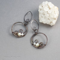 Moonstone and Mother of Pearl Copper Hoop Earrings