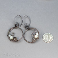 Moonstone and Mother of Pearl Copper Hoop Earrings