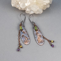 Copper Earrings with Handcrafted Nature Scene, Autumn Cottagecore Earrings