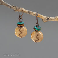 Brown Stone Earrings Handmade in Copper, Fossil Coral and Turquoise