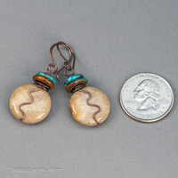 Brown Stone Earrings Handmade in Copper, Fossil Coral and Turquoise