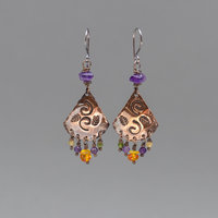 Autumn Colors Natural Stone and Copper Fringe Earrings