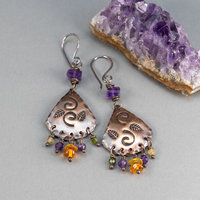 Autumn Colors Natural Stone and Copper Fringe Earrings