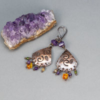 Autumn Colors Natural Stone and Copper Fringe Earrings
