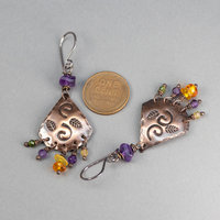 Autumn Colors Natural Stone and Copper Fringe Earrings