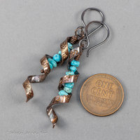 Reserved/Pending: Twisted Copper Ribbon Earrings with Western Star and Moon Design and Turquoise Stones