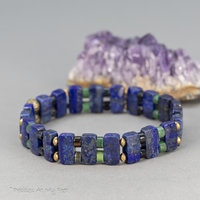 Art Deco Style Lapis Multi Gemstone Stretch Bracelet